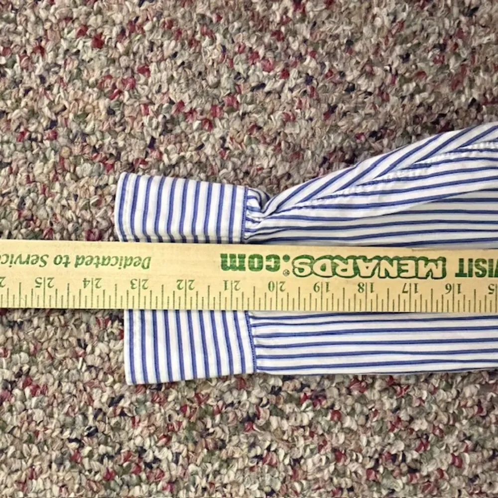 J. Crew Men's Blue White Stripe 2 Ply Cotton LS Button Front Shirt Size M
